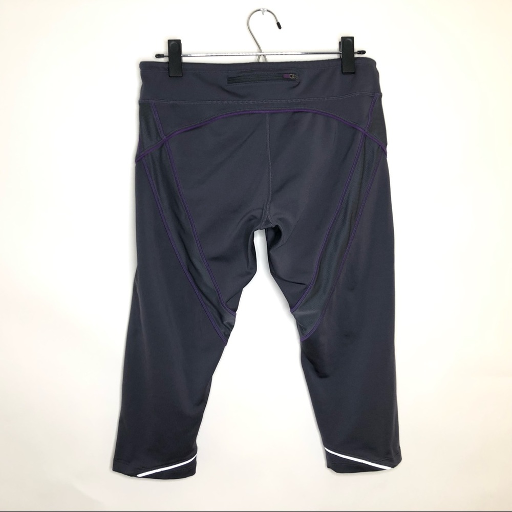ATHLETA quick step capri leggings gray with purple cord. Front waist oveโฆ - Picture 2 of 11